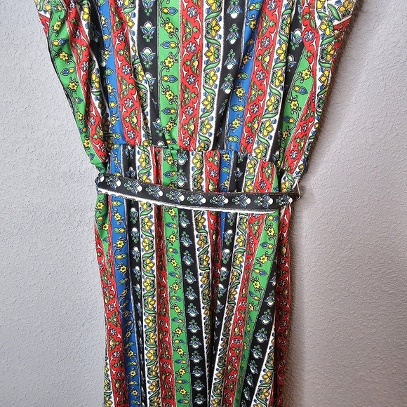Vtg MC of Boston Dress Size 14 Womens Colorful Floral Striped 70s Sundress - Picture 11 of 14